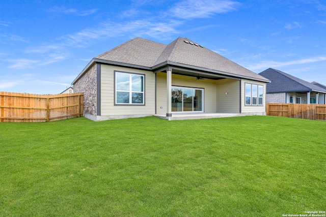 190 Azalea Aly, Castroville, TX 78009 - rear view of house with ceiling fan, a patio, and a shingled roof