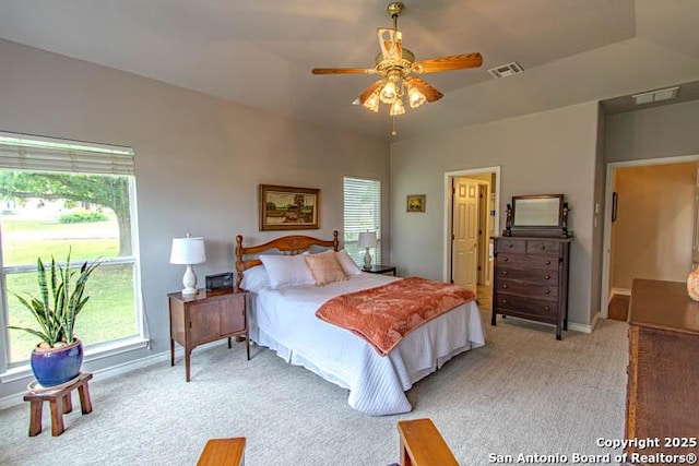 228 Long Crk, New Braunfels, TX 78130 - bedroom with light carpet, baseboards, and a ceiling fan