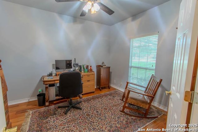 228 Long Crk, New Braunfels, TX 78130 - office area with wood finished floors, ceiling fan, and baseboards