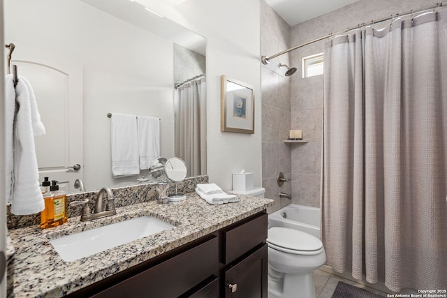 17 Denbury, San Antonio, TX 78257 - full bath featuring toilet, vanity, shower / bath combination with curtain, and tile patterned flooring