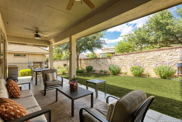 17 Denbury, San Antonio, TX 78257 - view of patio featuring a ceiling fan, an outdoor hangout area, and outdoor dining space