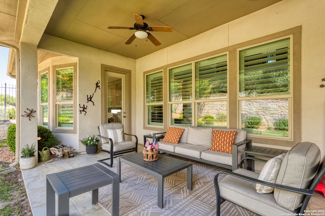 17 Denbury, San Antonio, TX 78257 - view of patio / terrace with a ceiling fan and an outdoor living space