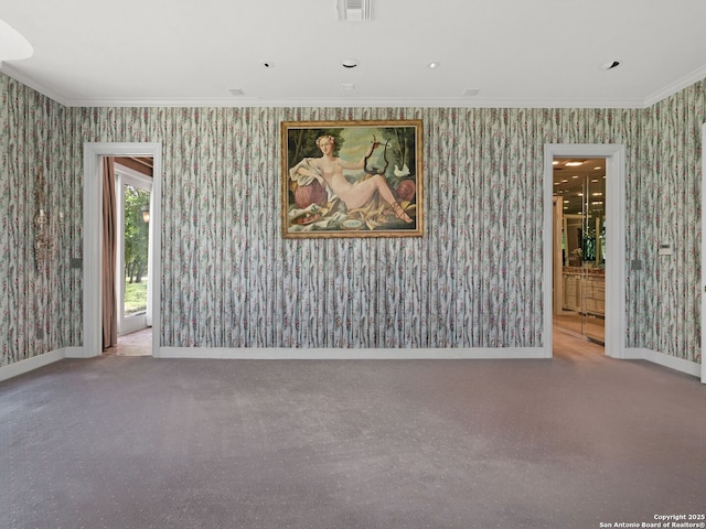 100 Tomahawk Hl, Country Village, TX 78232 - unfurnished room featuring wallpapered walls, ornamental molding, and baseboards