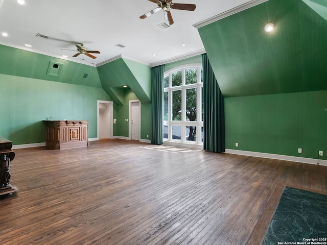 100 Tomahawk Hl, Country Village, TX 78232 - bonus room with a ceiling fan, vaulted ceiling, wood finished floors, baseboards, and recessed lighting