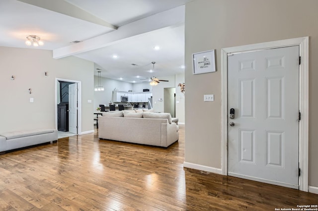 8010 Indian Bnd, San Antonio, TX 78250 - living room with a ceiling fan, hardwood / wood-style floors, baseboards, and recessed lighting