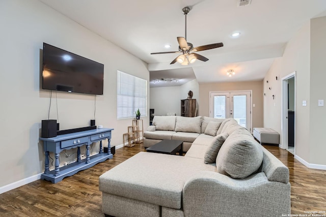 8010 Indian Bnd, San Antonio, TX 78250 - living room featuring baseboards, dark wood-style flooring, healthy amount of natural light, and recessed lighting
