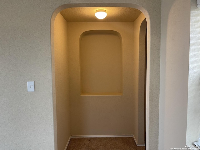 12242 Bening Vly, Schertz, TX 78154 - corridor featuring arched walkways, carpet, and baseboards