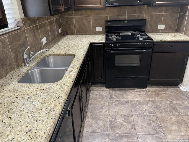 12242 Bening Vly, Schertz, TX 78154 - kitchen featuring black appliances, a sink, backsplash, and light stone countertops