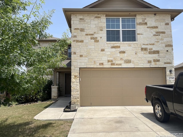 12242 Bening Vly, Schertz, TX 78154 - view of front of home featuring a garage, stone siding, and concrete driveway