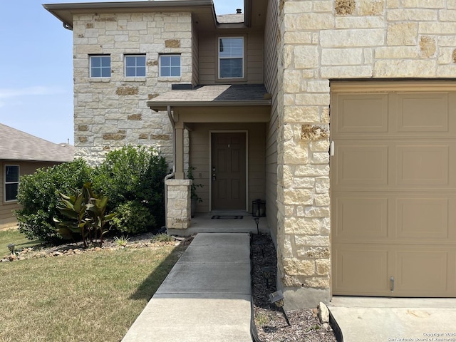 12242 Bening Vly, Schertz, TX 78154 - property entrance with stone siding and a garage