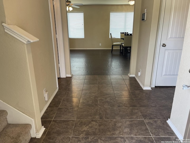 12242 Bening Vly, Schertz, TX 78154 - corridor featuring stairs, baseboards, and tile patterned flooring