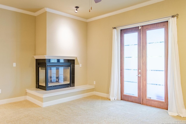4171 Texas Elm, San Antonio, TX 78230 - unfurnished living room with carpet flooring, french doors, ornamental molding, and baseboards