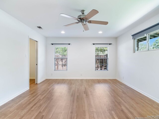 602 Northridge, San Antonio, TX 78209 - unfurnished room featuring plenty of natural light, a ceiling fan, light wood-type flooring, baseboards, and recessed lighting