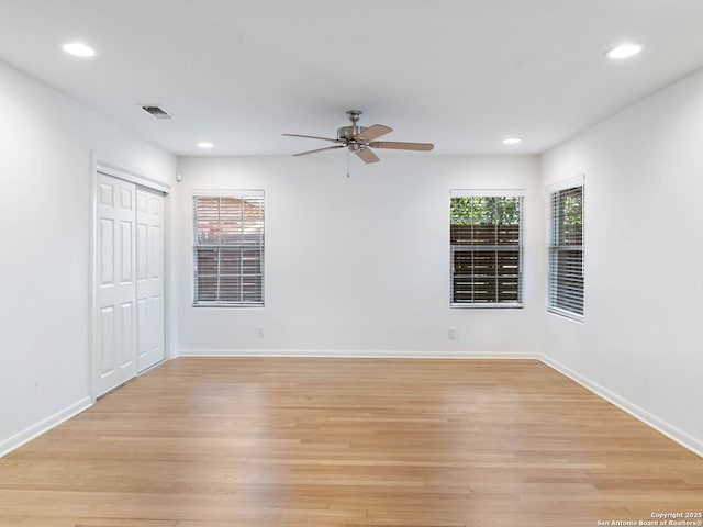 602 Northridge, San Antonio, TX 78209 - unfurnished room featuring healthy amount of natural light, recessed lighting, a ceiling fan, light wood finished floors, and baseboards
