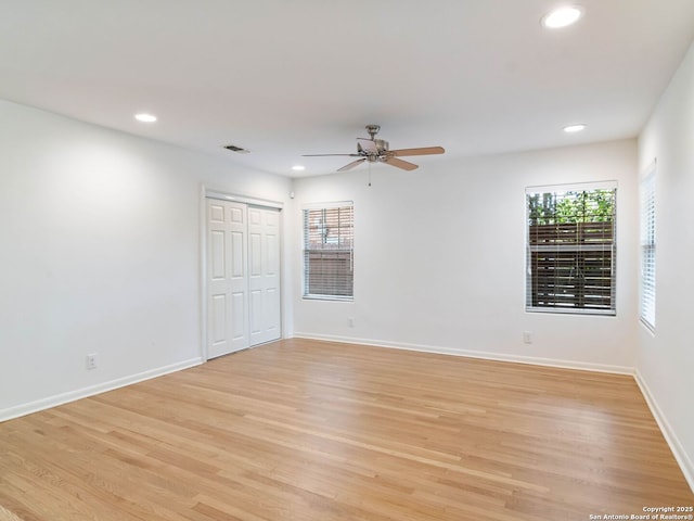 602 Northridge, San Antonio, TX 78209 - empty room featuring recessed lighting, light wood finished floors, a ceiling fan, and baseboards