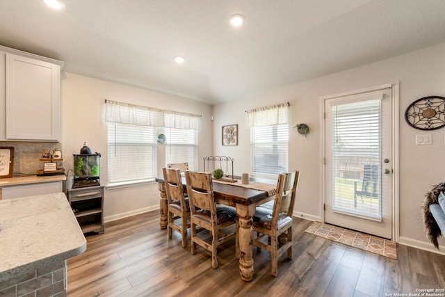 948 Black Horse Way, San Antonio, TX 78260 - dining space with baseboards, wood finished floors, and recessed lighting