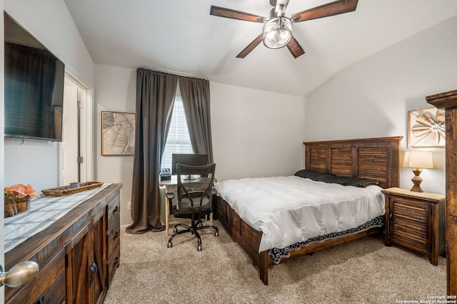 948 Black Horse Way, San Antonio, TX 78260 - bedroom with light carpet, lofted ceiling, and ceiling fan