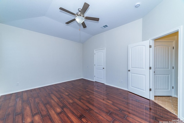 7735 Brisbane Bnd, Converse, TX 78109 - unfurnished bedroom with vaulted ceiling, wood finished floors, ceiling fan, and baseboards