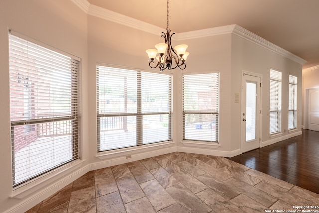 8718 Paseo Oaks, San Antonio, TX 78255 - unfurnished dining area featuring ornamental molding, stone tile flooring, and healthy amount of natural light