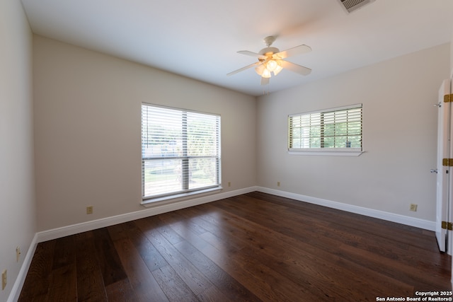 8718 Paseo Oaks, San Antonio, TX 78255 - unfurnished room with dark wood-style floors, baseboards, and a ceiling fan