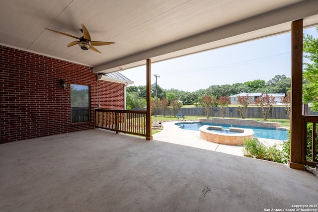 8718 Paseo Oaks, San Antonio, TX 78255 - fenced backyard featuring a ceiling fan, an in-ground hot tub, and a patio area