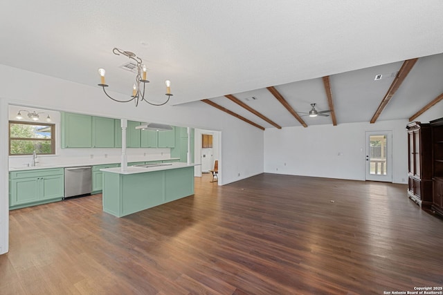 1312 Acorn, Hondo, TX 78861 - kitchen featuring green cabinets, dishwasher, a chandelier, and plenty of natural light