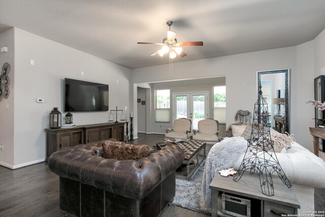 25514 Vista Bella, San Antonio, TX 78260 - living room featuring wood finished floors, ceiling fan, baseboards, and french doors