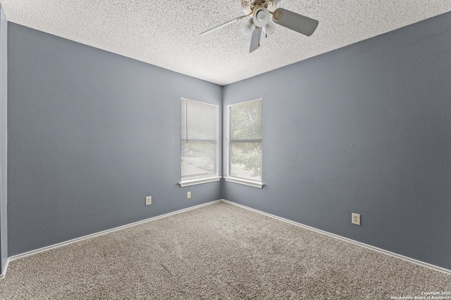 8134 Cheryl Mdw, Converse, TX 78109 - empty room featuring a ceiling fan, a textured ceiling, carpet, and baseboards