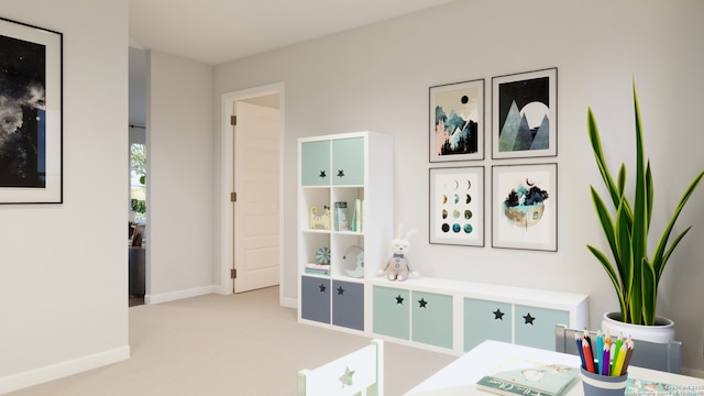 2638 Downsbury Dr, New Braunfels, TX 78130 - rec room featuring light colored carpet and baseboards