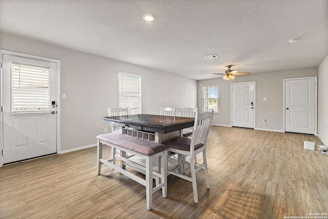7207 Lincoln Trce, San Antonio, TX 78222 - dining room with light wood-style flooring, a ceiling fan, and baseboards