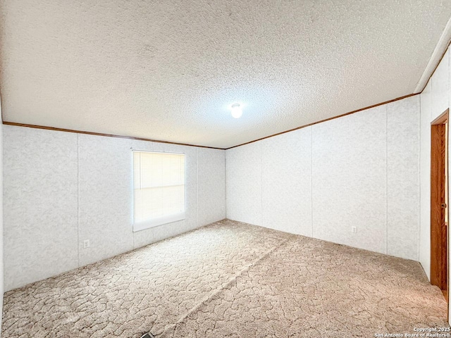 1185 County Road 7718, Devine, TX 78016 - carpeted empty room with ornamental molding, a decorative wall, and a textured ceiling