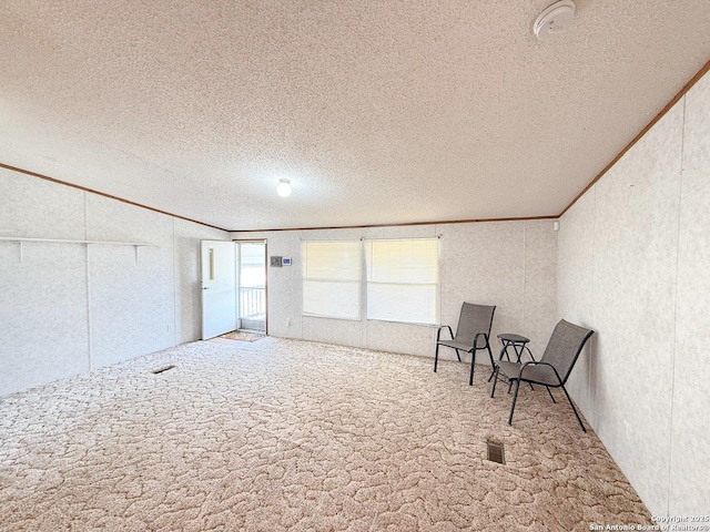 1185 County Road 7718, Devine, TX 78016 - unfurnished room featuring carpet, ornamental molding, a textured ceiling, and a textured wall