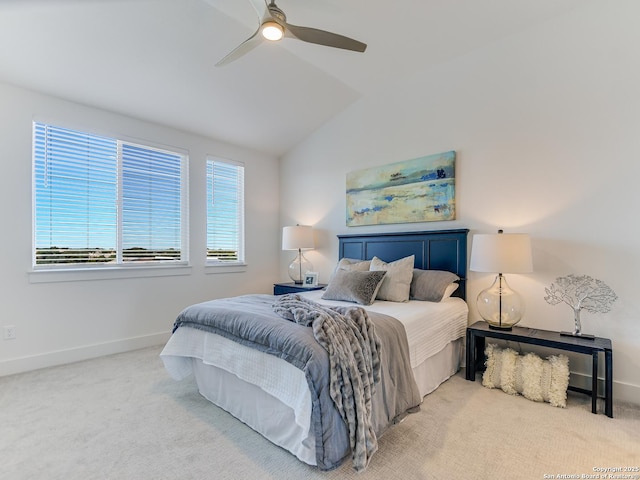 2050 Lohmans Spur Unit, Lakeway, TX 78734 - bedroom with carpet, lofted ceiling, baseboards, and a ceiling fan