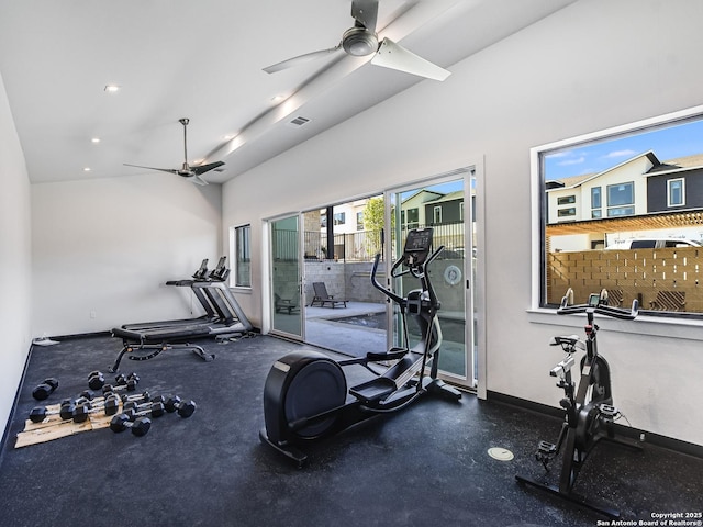 2050 Lohmans Spur Unit, Lakeway, TX 78734 - workout area featuring a ceiling fan and baseboards