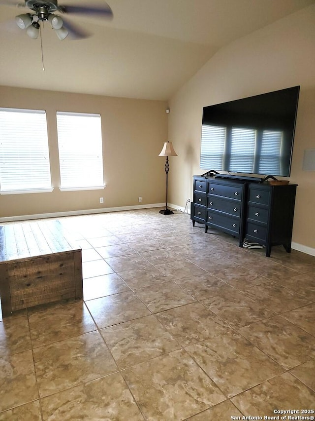 26106 Indian Clf, San Antonio, TX 78260 - unfurnished bedroom with vaulted ceiling, baseboards, and ceiling fan