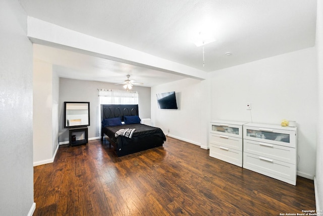 7122 Brecon, San Antonio, TX 78239 - bedroom featuring dark wood-style flooring, baseboards, and a ceiling fan