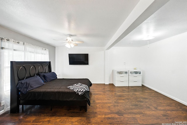7122 Brecon, San Antonio, TX 78239 - bedroom featuring baseboards, wood finished floors, and a ceiling fan