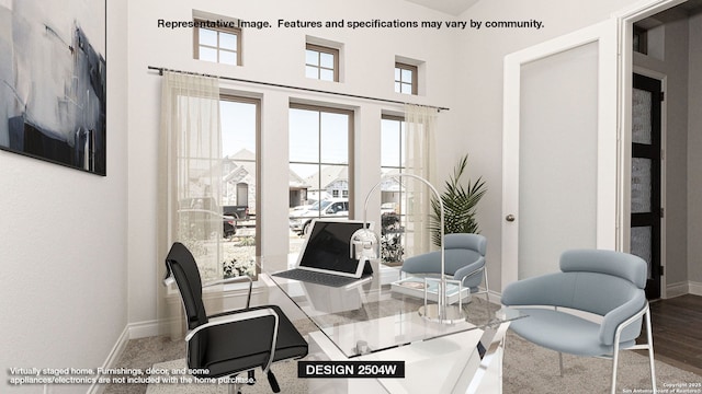 364 Haby Holw, San Antonio, TX 78253 - home office featuring baseboards, a high ceiling, and wood finished floors