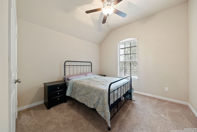 8726 Hideout, San Antonio, TX 78254 - bedroom featuring carpet floors, lofted ceiling, and baseboards