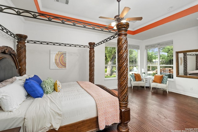 7414 Hovingham, San Antonio, TX 78257 - bedroom with baseboards, wood finished floors, crown molding, and a ceiling fan