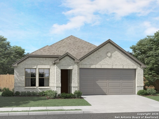1108 Nikos Holw, San Antonio, TX 78245 - view of front of home featuring an attached garage, brick siding, concrete driveway, and roof with shingles