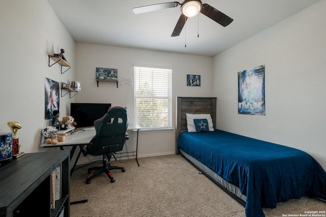 4015 Evaporite Trl, San Antonio, TX 78253 - bedroom featuring carpet floors, a desk, baseboards, and ceiling fan