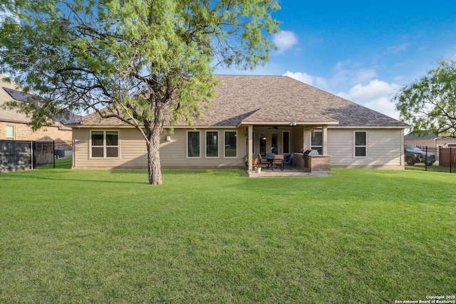 364 Stone Trl, Castroville, TX 78009 - rear view of house with ceiling fan, a patio, and a shingled roof