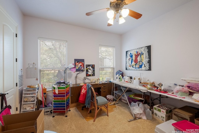 10402 Oak Forest Way, New Braunfels, TX 78132 - carpeted office featuring a ceiling fan