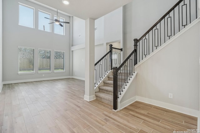 29414 Angelfish Blvd, Boerne, TX 78006 - foyer featuring a ceiling fan, a high ceiling, healthy amount of natural light, baseboards, and recessed lighting