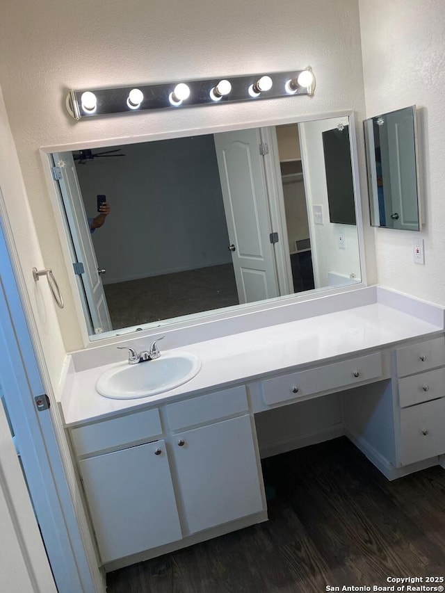 1336 Churing, San Antonio, TX 78245 - bathroom with wood finished floors and vanity