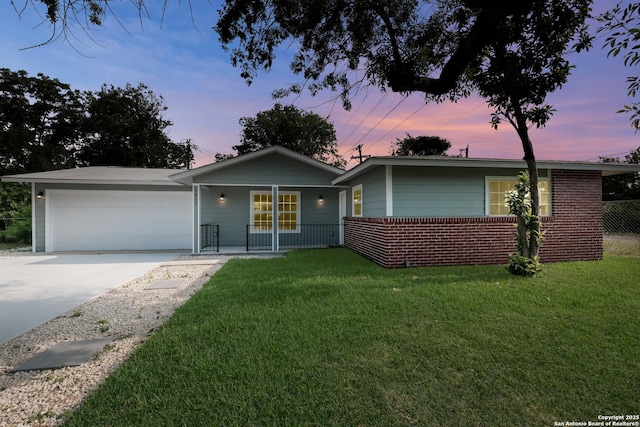 7811 Stagecoach, San Antonio, TX 78227 - single story home featuring concrete driveway, a garage, a front yard, and covered porch