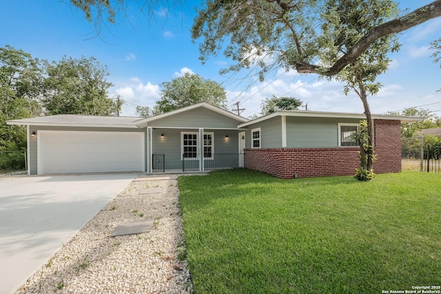 7811 Stagecoach, San Antonio, TX 78227 - ranch-style home with an attached garage, concrete driveway, brick siding, and covered porch