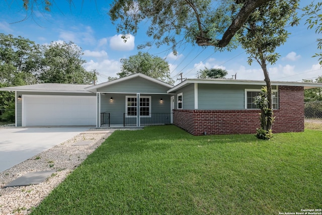 7811 Stagecoach, San Antonio, TX 78227 - ranch-style house featuring an attached garage, concrete driveway, a front yard, and a porch