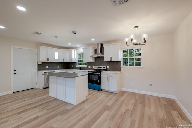 7811 Stagecoach, San Antonio, TX 78227 - kitchen featuring electric stove, wall chimney range hood, dishwasher, light wood-style floors, and tasteful backsplash